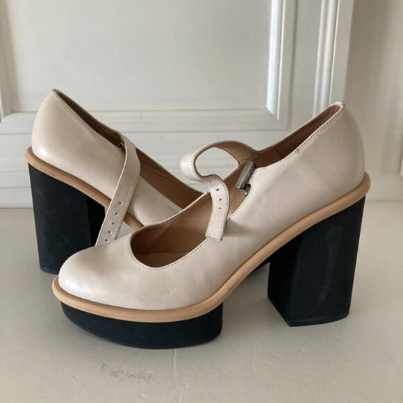 Free People Maggie MJ Ivory Leather Platform Heels Sz 41 - Picture 1 of 8